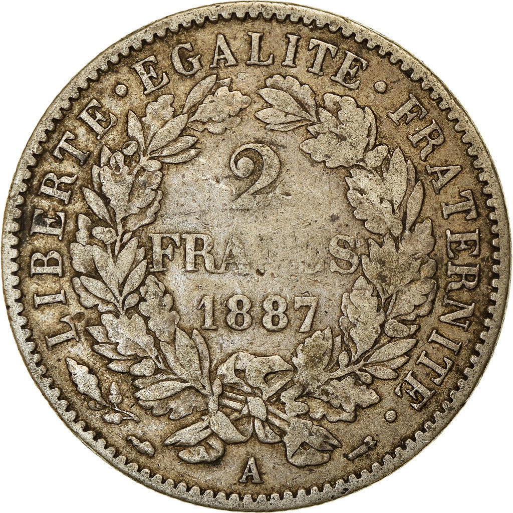 Moeda, França, Cérès, 2 Francs, 1887, Paris, VF(30-35), Prata, KM:817.1