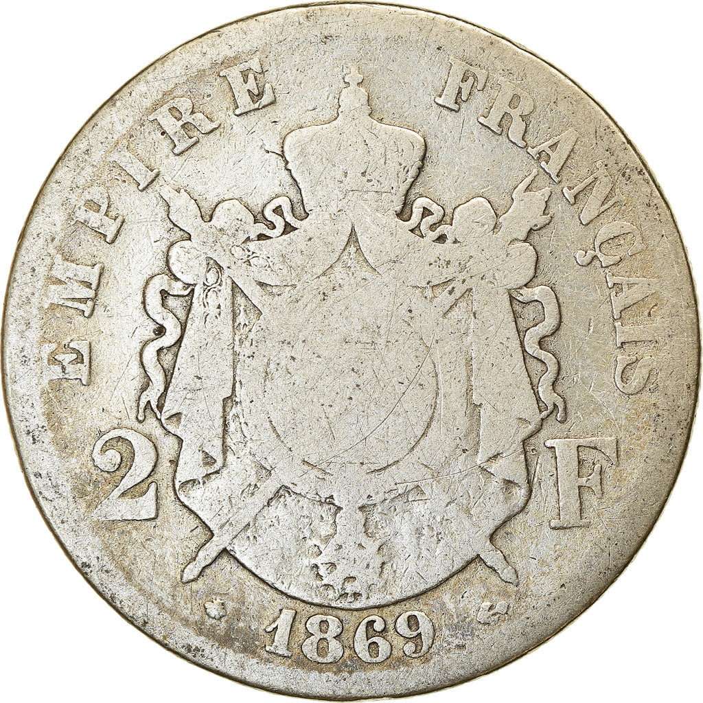 Moneta, Francia, Napoleon III, Napoléon III, 2 Francs, 1869, Paris, MB
