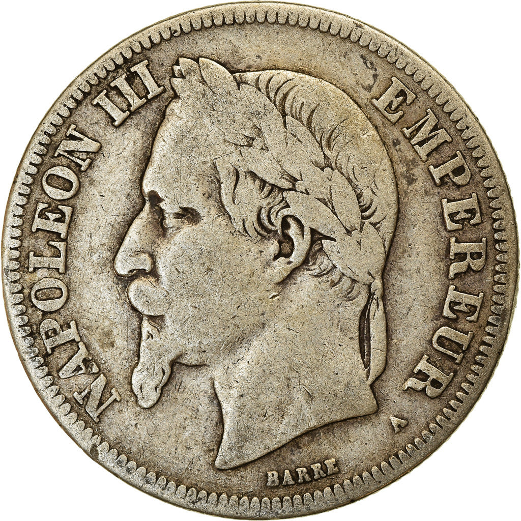 Moneda, Francia, Napoleon III, Napoléon III, 2 Francs, 1870, Paris, BC+, Plata
