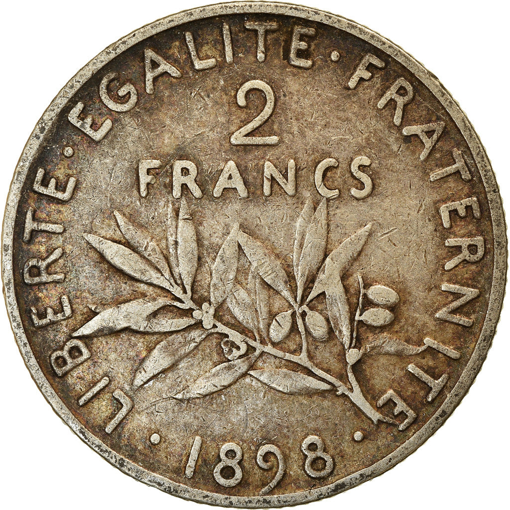 Moeda, França, Semeuse, 2 Francs, 1898, Paris, VF(30-35), Prata, KM:845.1