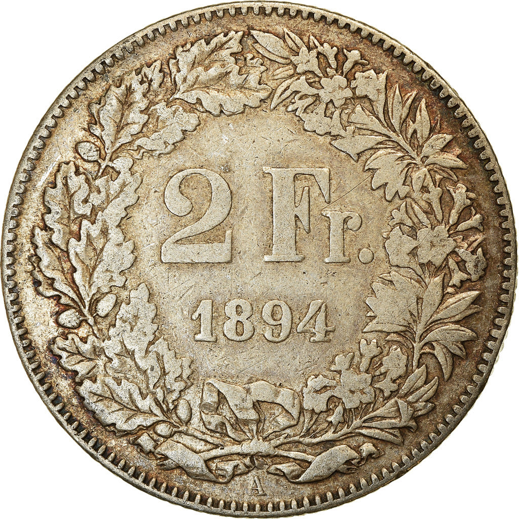 Münze, Schweiz, 2 Francs, 1894, Paris, S, Silber, KM:21