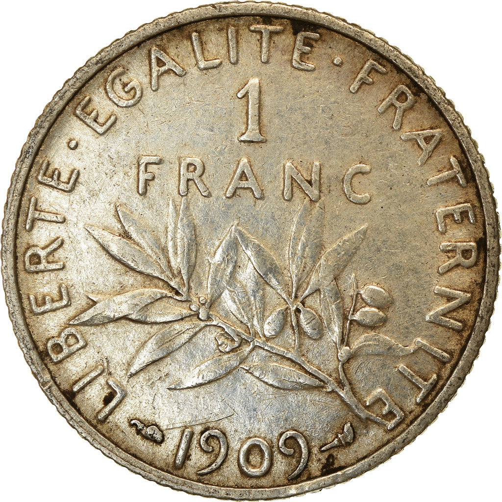 Coin, France, Semeuse, Franc, 1909, Paris, EF(40-45), Silver, KM:844.1