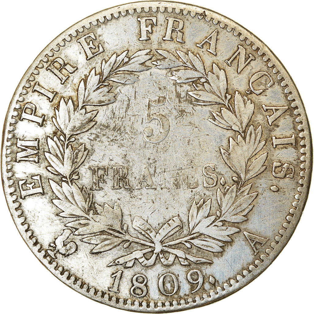 Monnaie, France, Napoléon I, 5 Francs, 1809, Paris, TTB, Argent, Gadoury:584