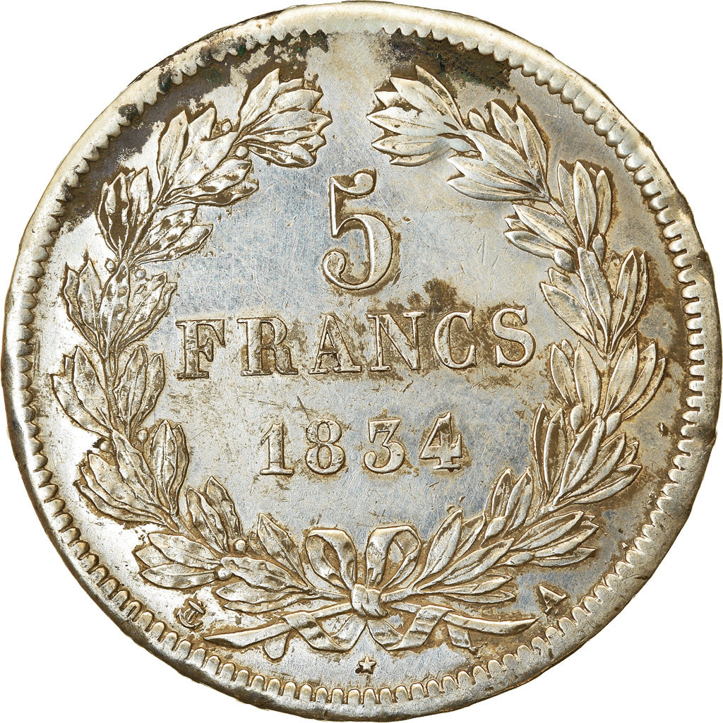 Coin, France, Louis-Philippe, 5 Francs, 1834, Paris, EF(40-45), Silver