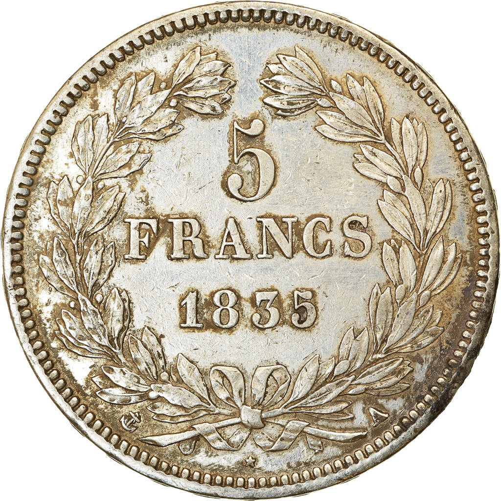 Moeda, França, Louis-Philippe, 5 Francs, 1835, Paris, EF(40-45), Prata
