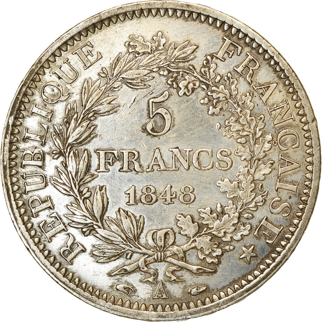 Moneta, Francia, Hercule, 5 Francs, 1848, Paris, BB+, Argento, KM:756.1