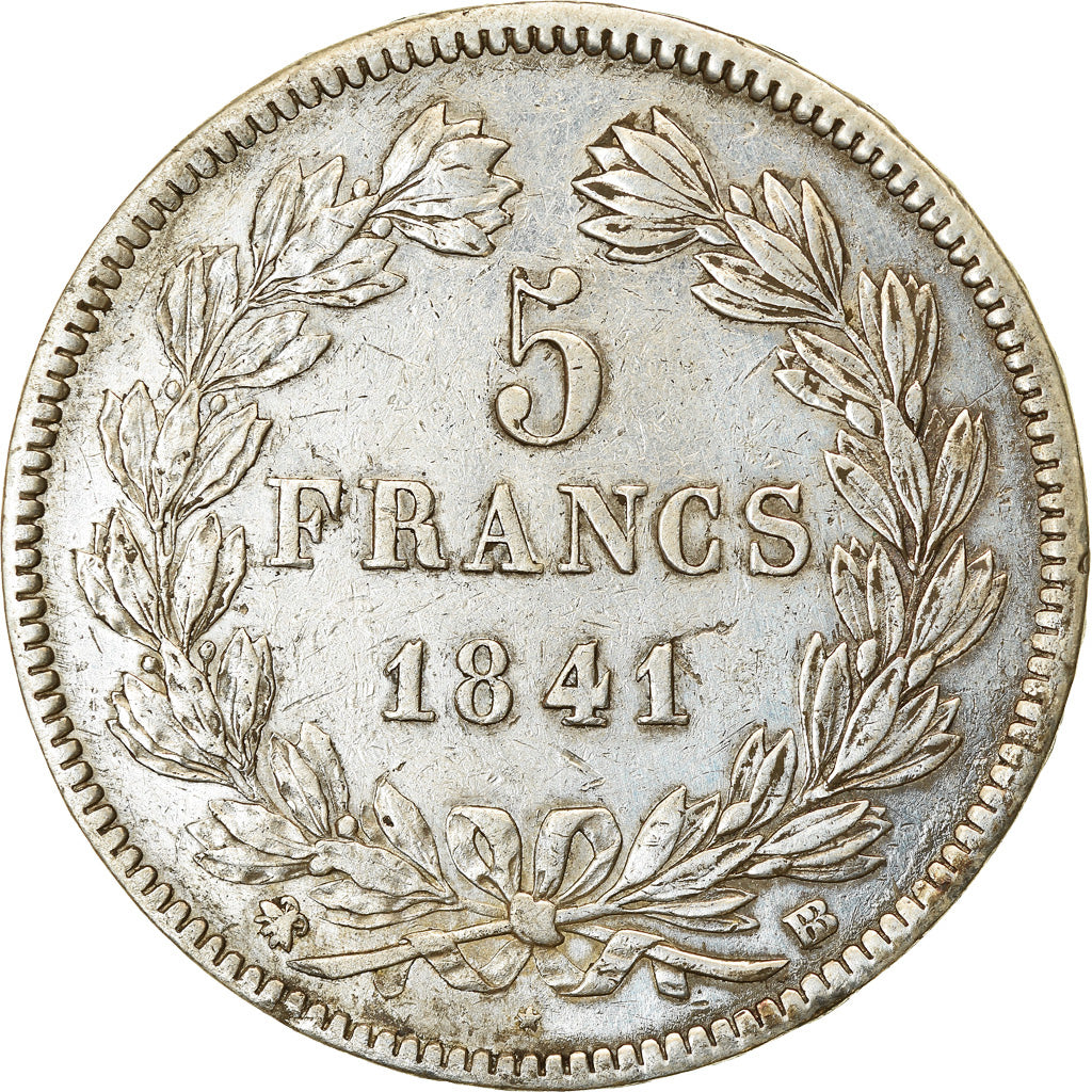 Moneta, Francia, Louis-Philippe, 5 Francs, 1841, Strasbourg, BB, Argento