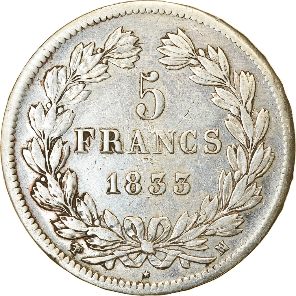 Moneta, Francja, Louis-Philippe, 5 Francs, 1833, Marseille, VF(30-35), Srebro