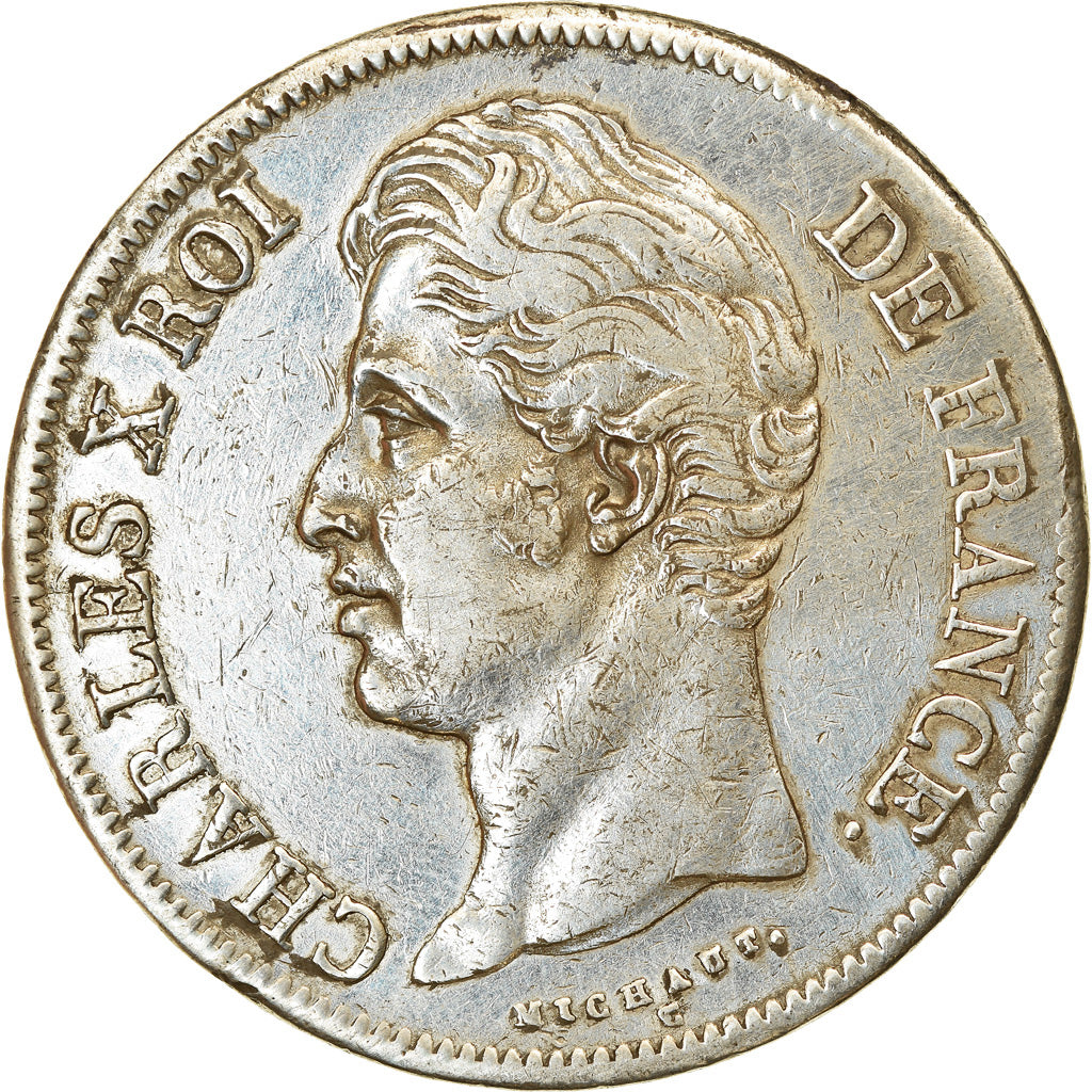 Coin, France, Charles X, 5 Francs, 1828, Lyon, VF(30-35), Silver, KM:728.4