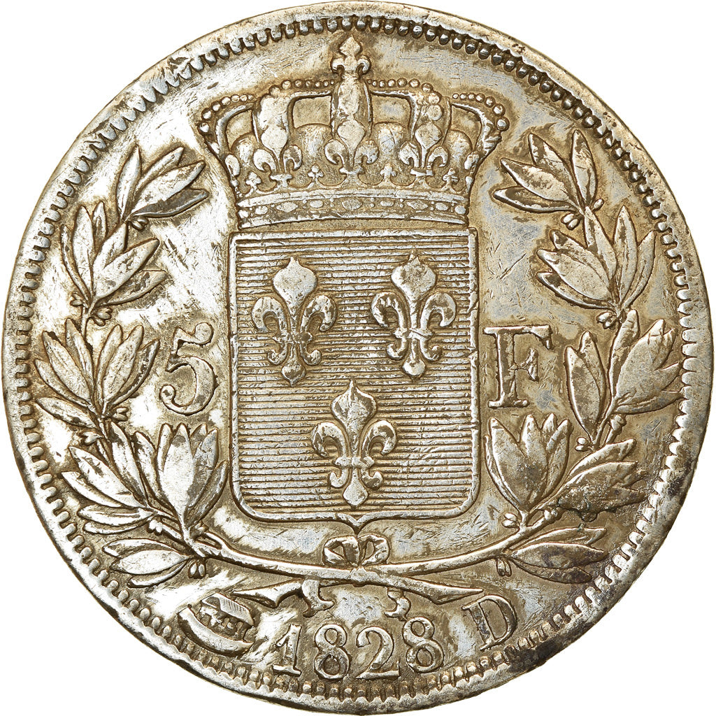 Coin, France, Charles X, 5 Francs, 1828, Lyon, VF(30-35), Silver, KM:728.4