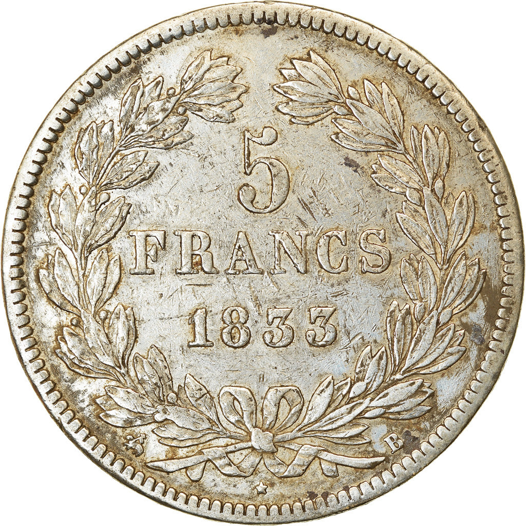 Coin, France, Louis-Philippe, 5 Francs, 1833, Rouen, VF(30-35), Silver