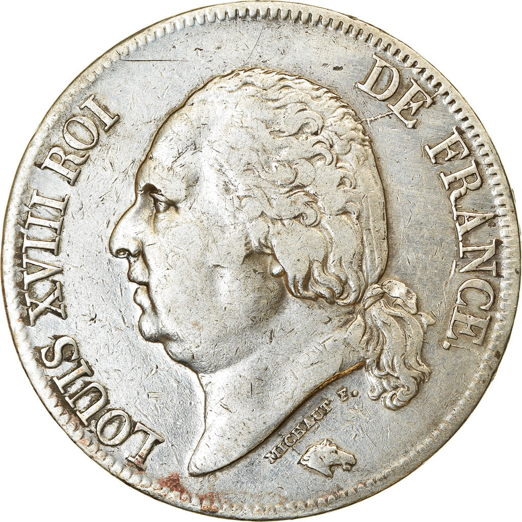 Moeda, França, Louis XVIII, 5 Francs, 1824, Lille, VF(30-35), Prata, KM:711.13