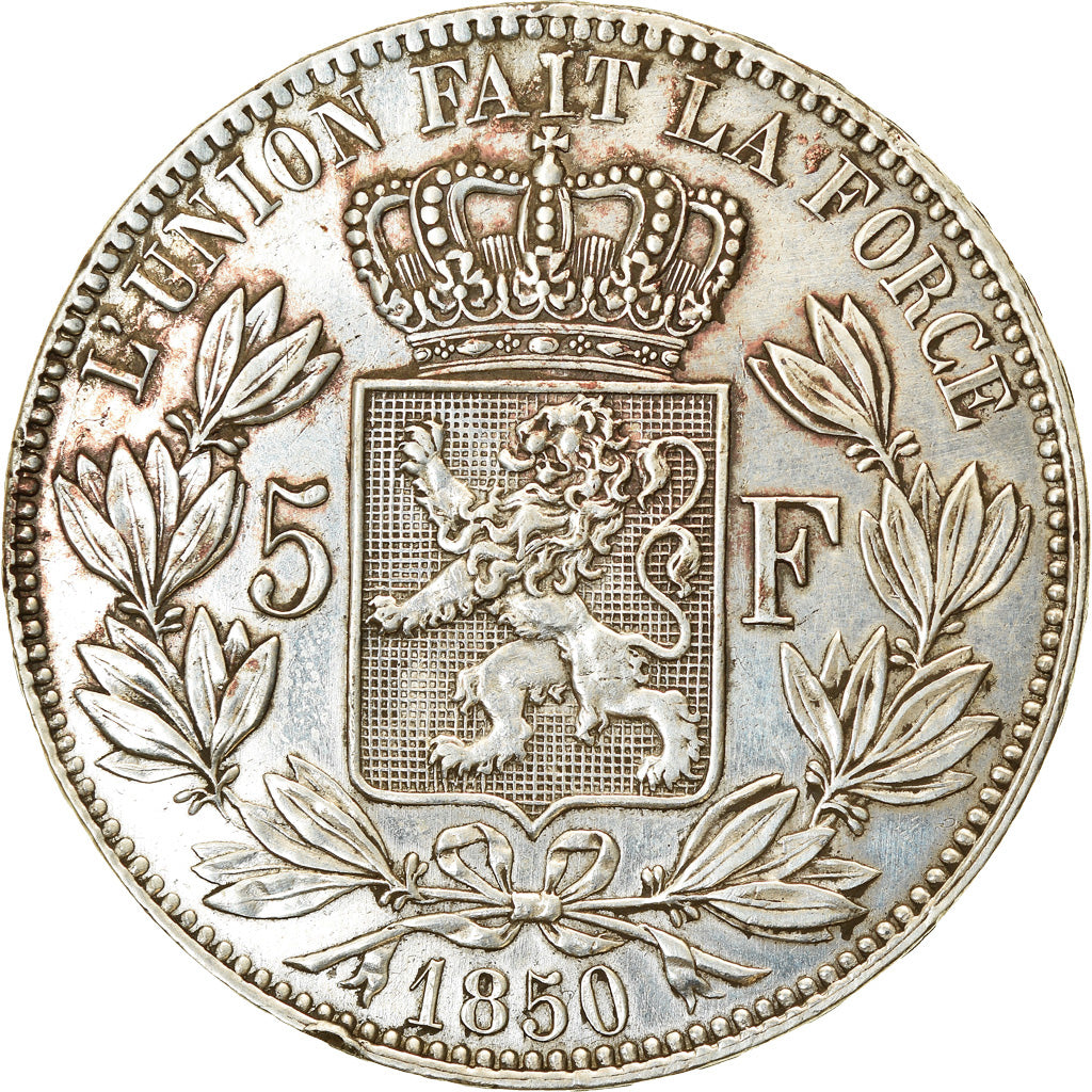 Coin, Belgium, Leopold I, 5 Francs, 5 Frank, 1850, AU(50-53), Silver, KM:17
