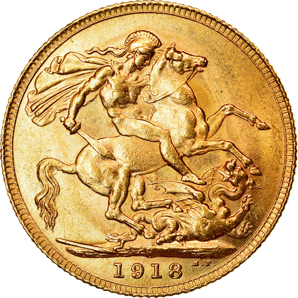 Coin, Australia, George V, Sovereign, 1918, Perth, MS(60-62), Gold, KM:29