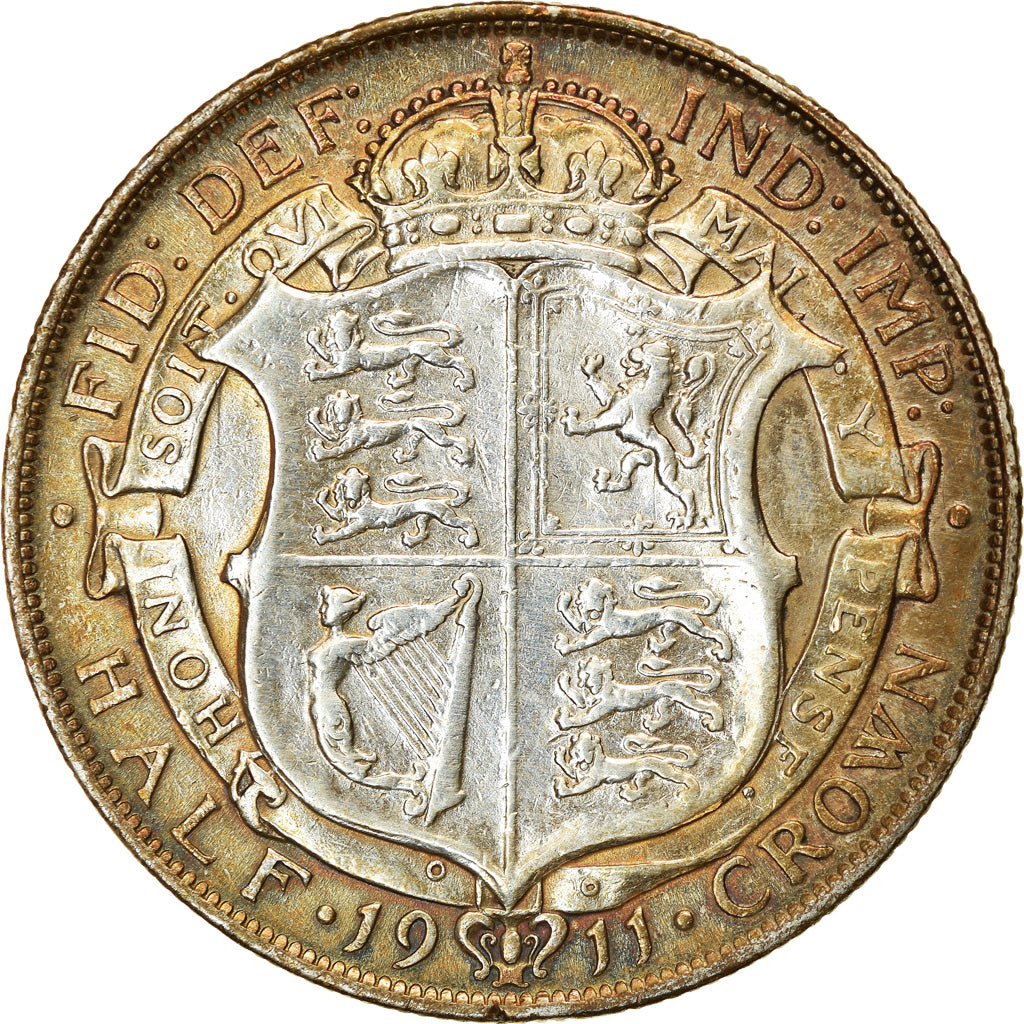 Coin, Great Britain, George V, 1/2 Crown, 1911, VF(30-35), Silver, KM:818.1