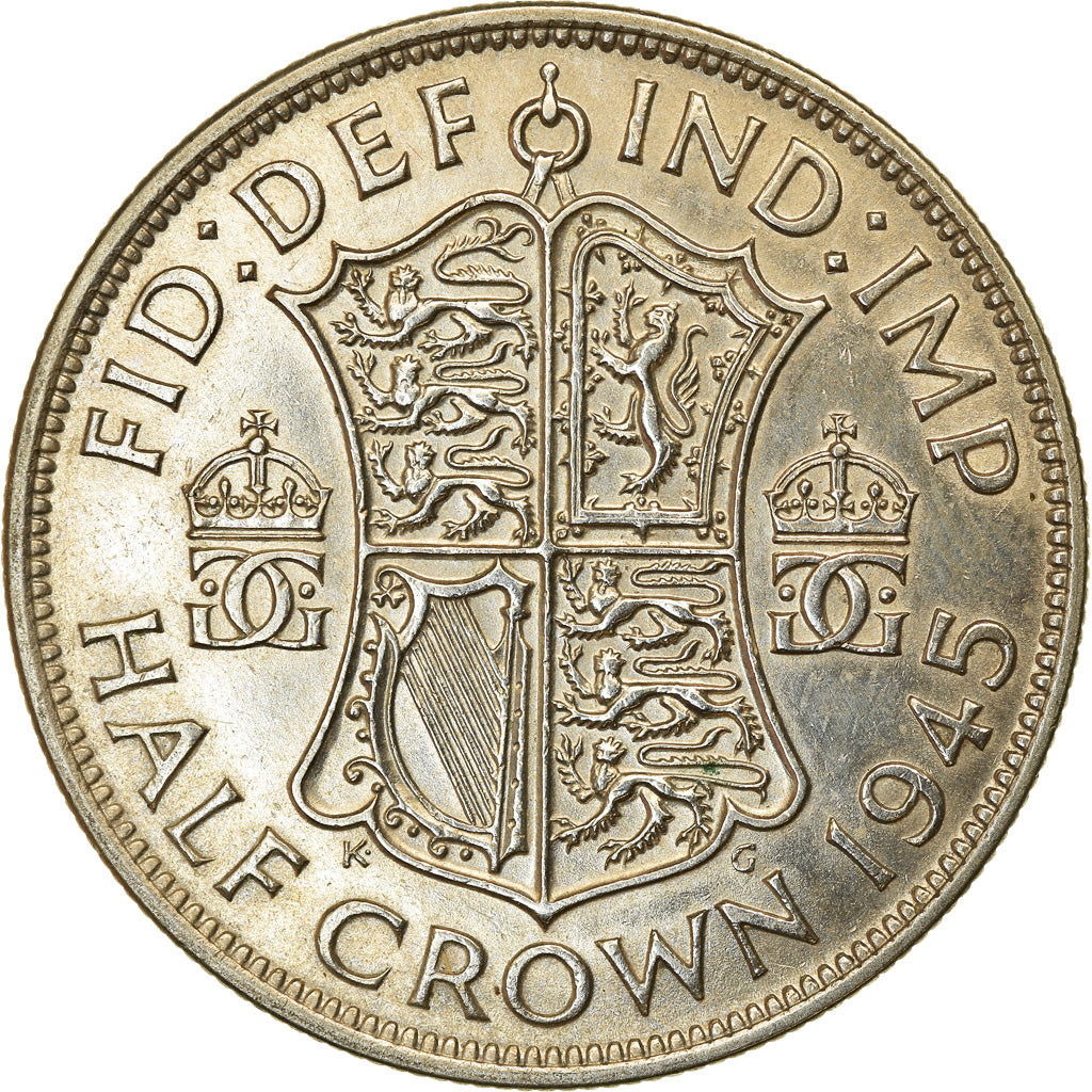 Moneta, Gran Bretagna, George VI, 1/2 Crown, 1945, BB+, Argento, KM:856