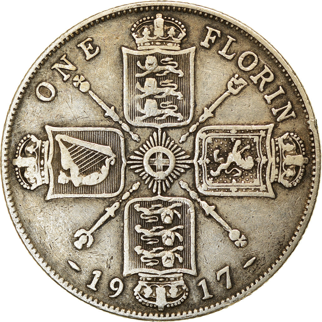 Monnaie, Grande-Bretagne, George V, Florin, Two Shillings, 1917, TB+, Argent