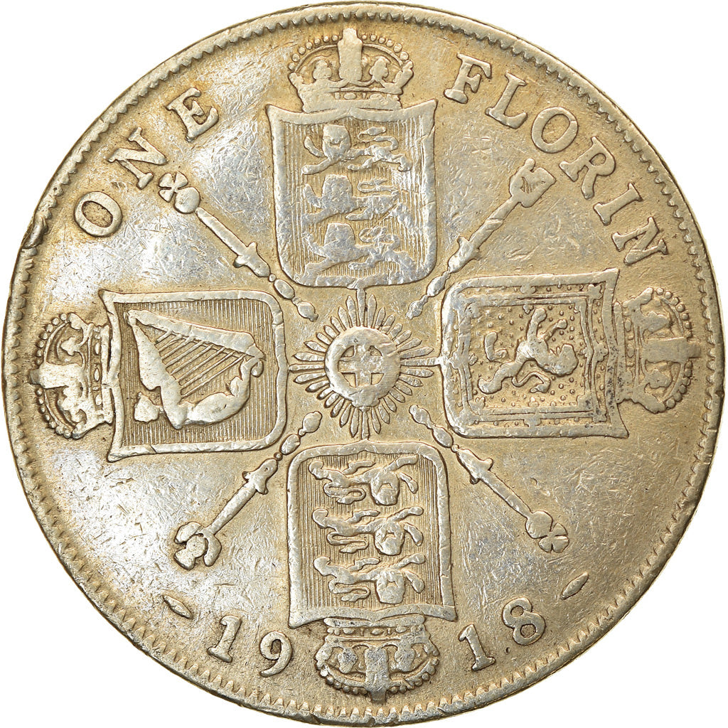 Coin, Great Britain, George V, Florin, Two Shillings, 1918, VF(30-35), Silver