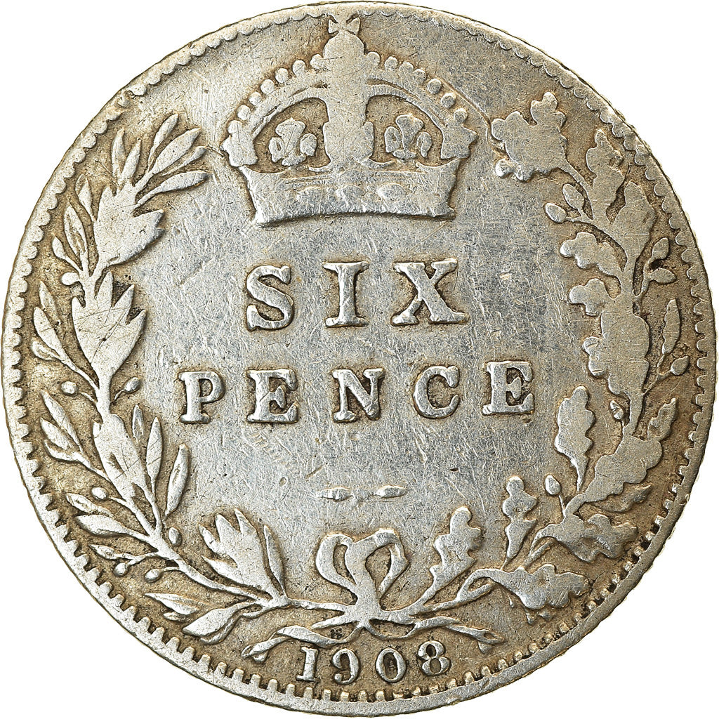 Coin, Great Britain, Edward VII, 6 Pence, 1908, VF(30-35), Silver, KM:799
