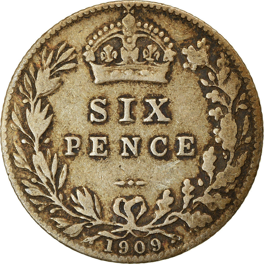 Coin, Great Britain, Edward VII, 6 Pence, 1909, VF(20-25), Silver, KM:799