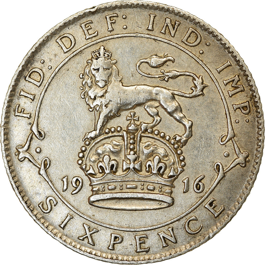 Coin, Great Britain, George V, 6 Pence, 1916, EF(40-45), Silver, KM:815