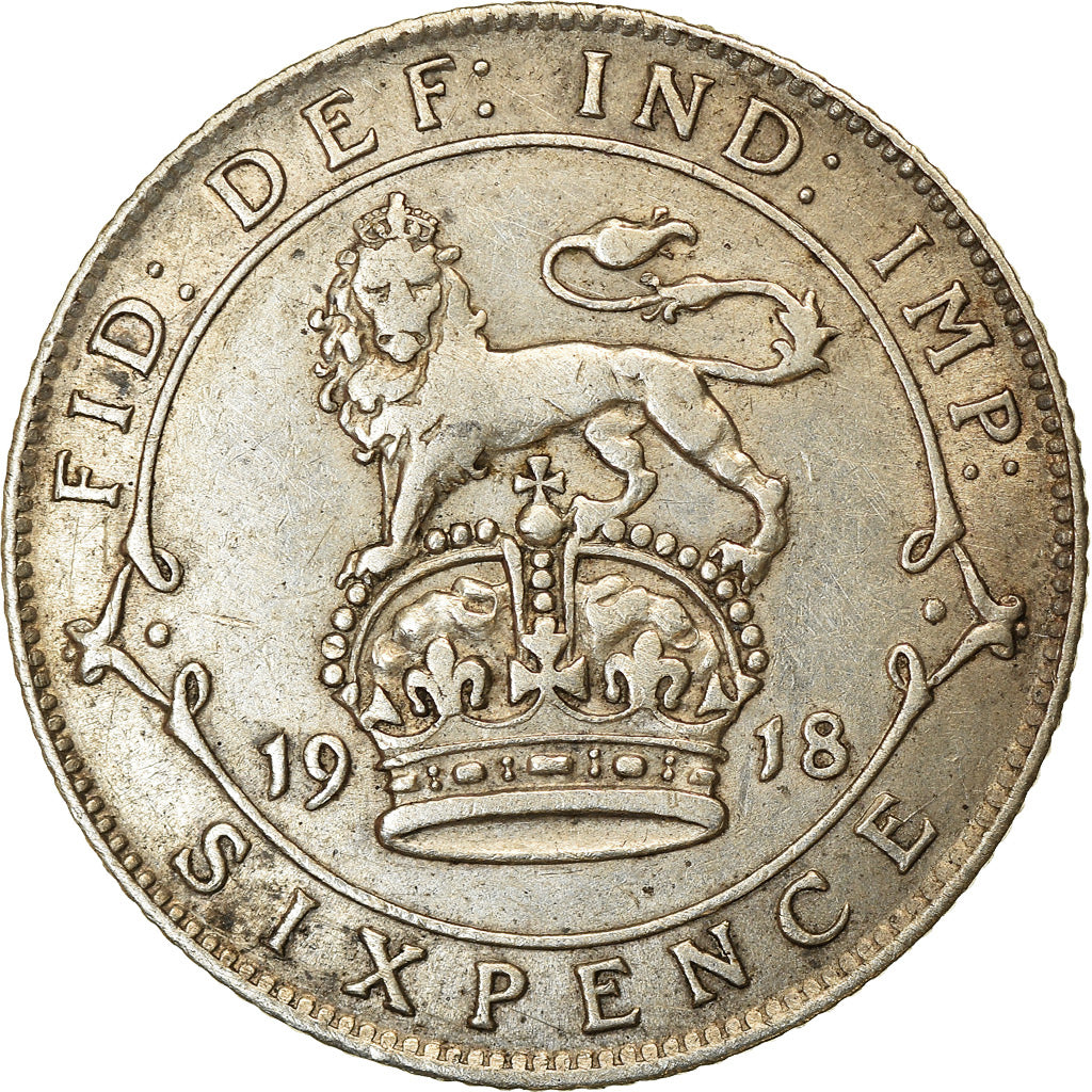 Coin, Great Britain, George V, 6 Pence, 1918, EF(40-45), Silver, KM:815