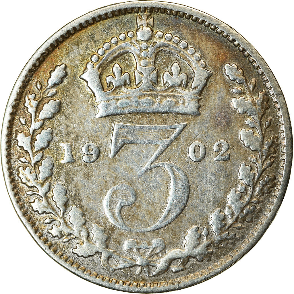 Coin, Great Britain, Edward VII, 3 Pence, 1902, VF(30-35), Silver, KM:797.1