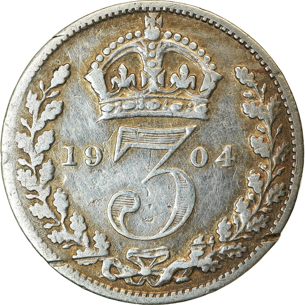 Coin, Great Britain, Edward VII, 3 Pence, 1904, VF(20-25), Silver, KM:797.1
