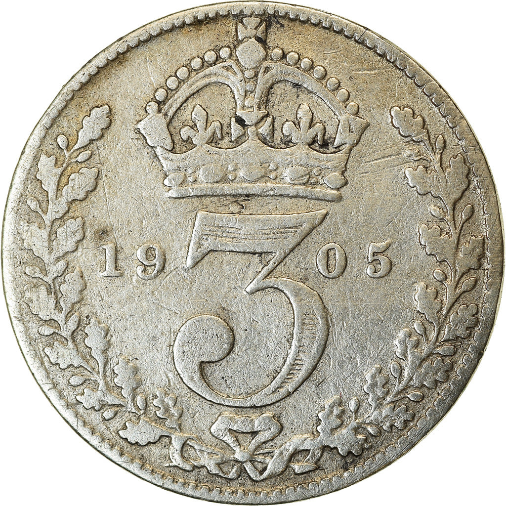 Coin, Great Britain, Edward VII, 3 Pence, 1905, VF(20-25), Silver, KM:797.2