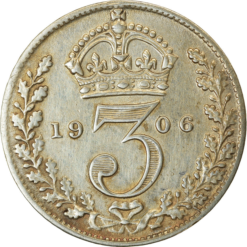 Coin, Great Britain, Edward VII, 3 Pence, 1906, AU(50-53), Silver, KM:797.2