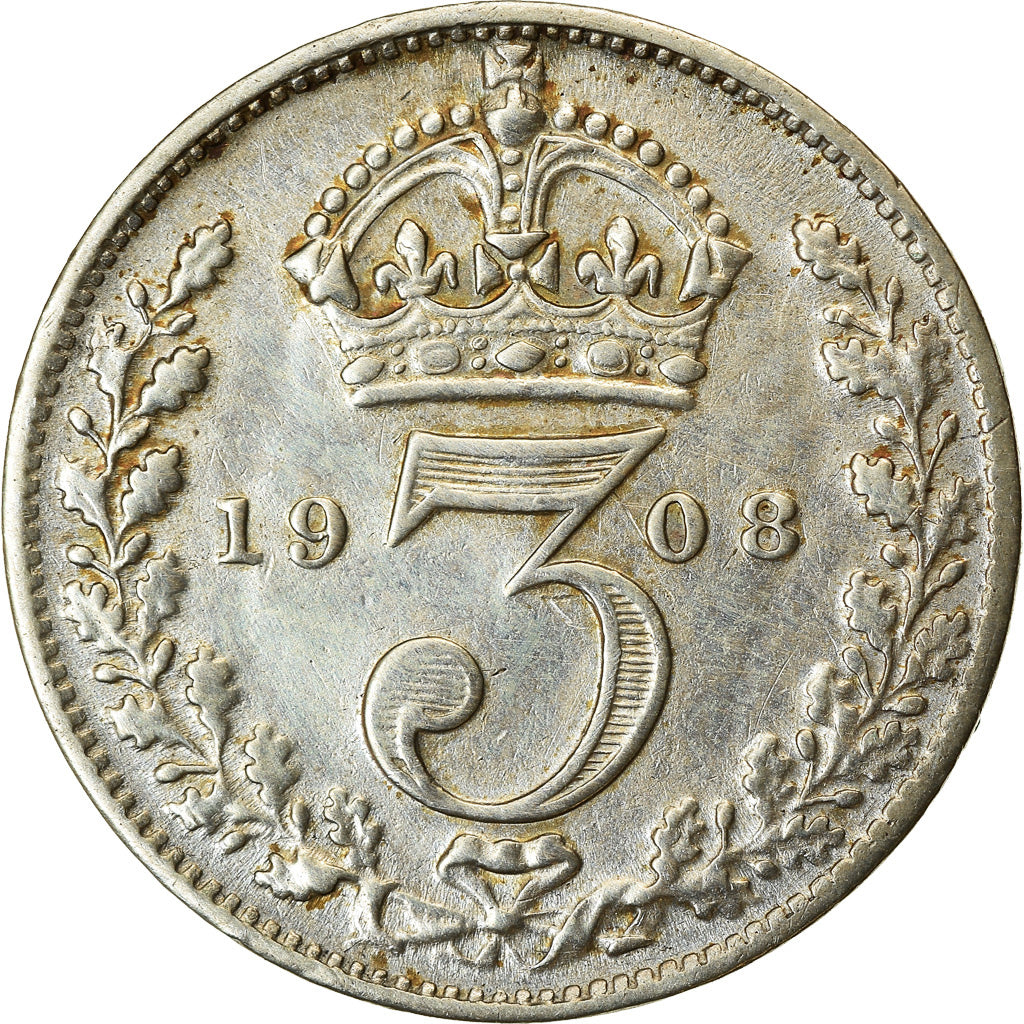 Coin, Great Britain, Edward VII, 3 Pence, 1908, EF(40-45), Silver, KM:797.2