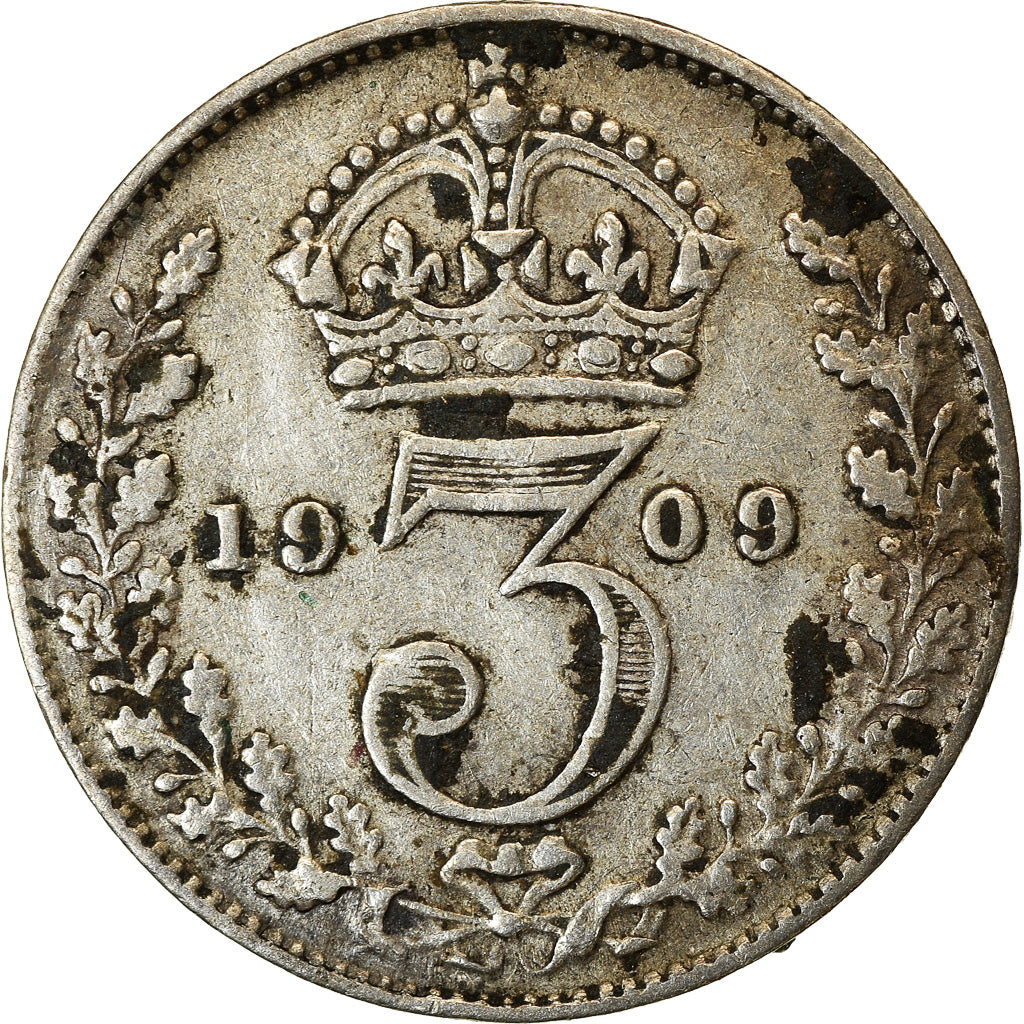 Coin, Great Britain, Edward VII, 3 Pence, 1909, VF(30-35), Silver, KM:797.2