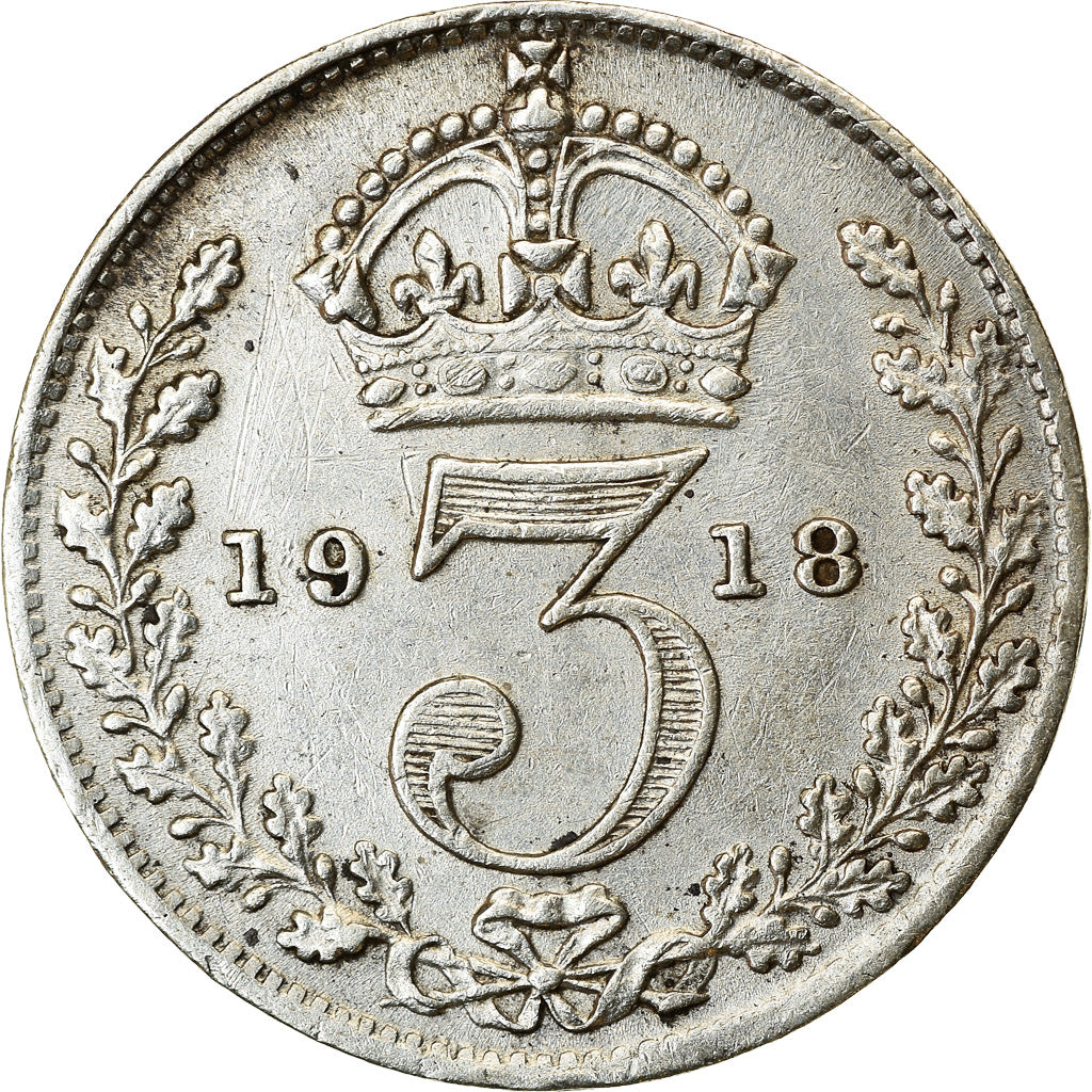 Coin, Great Britain, George V, 3 Pence, 1918, AU(50-53), Silver, KM:813