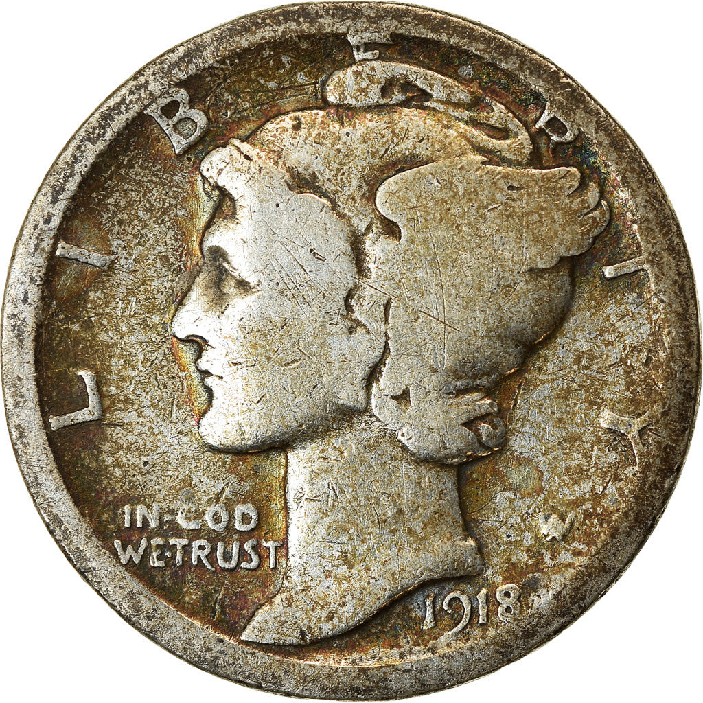 Coin, United States, Mercury Dime, Dime, 1918, U.S. Mint, Philadelphia