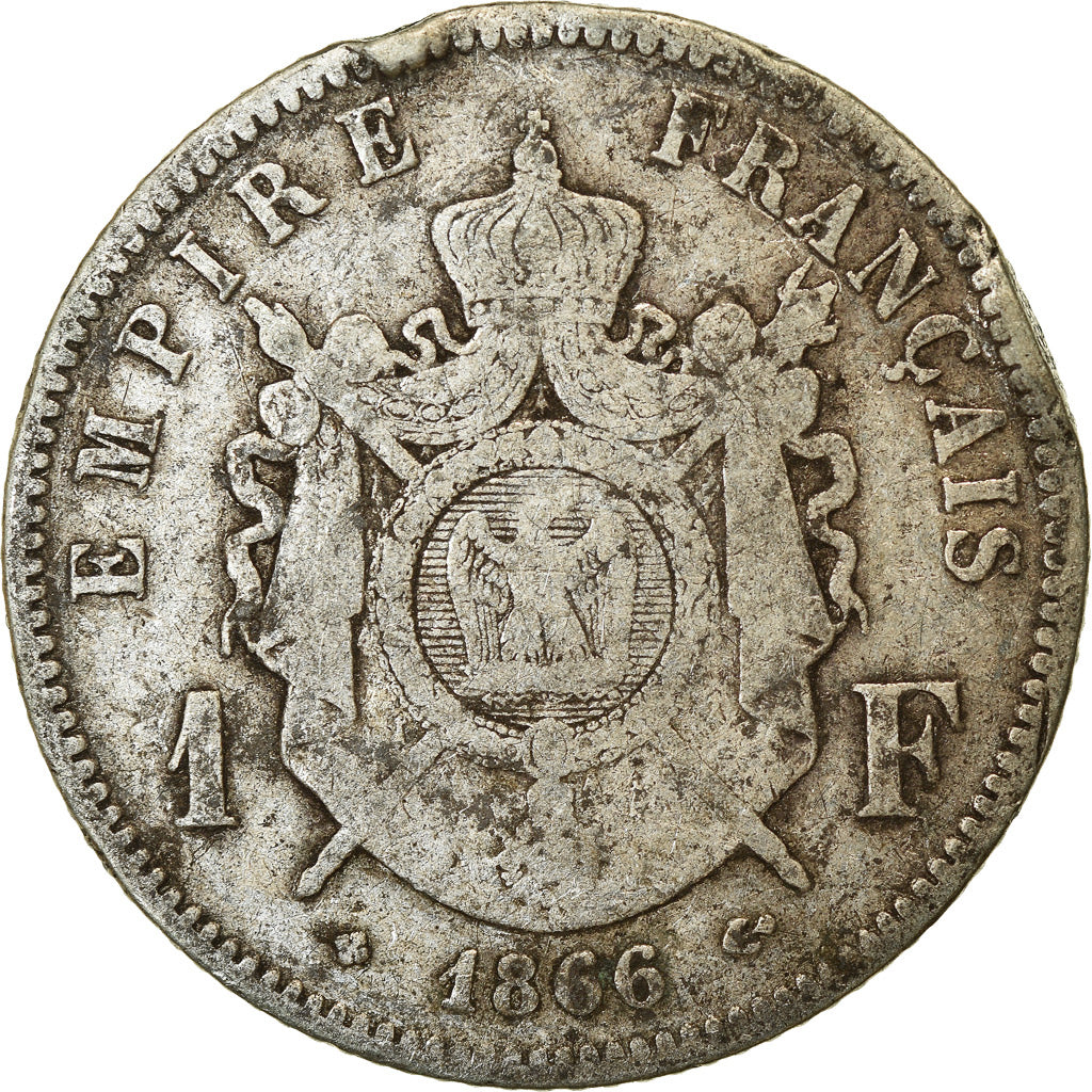 Coin, France, Napoleon III, Napoléon III, Franc, 1866, Strasbourg, F(12-15)