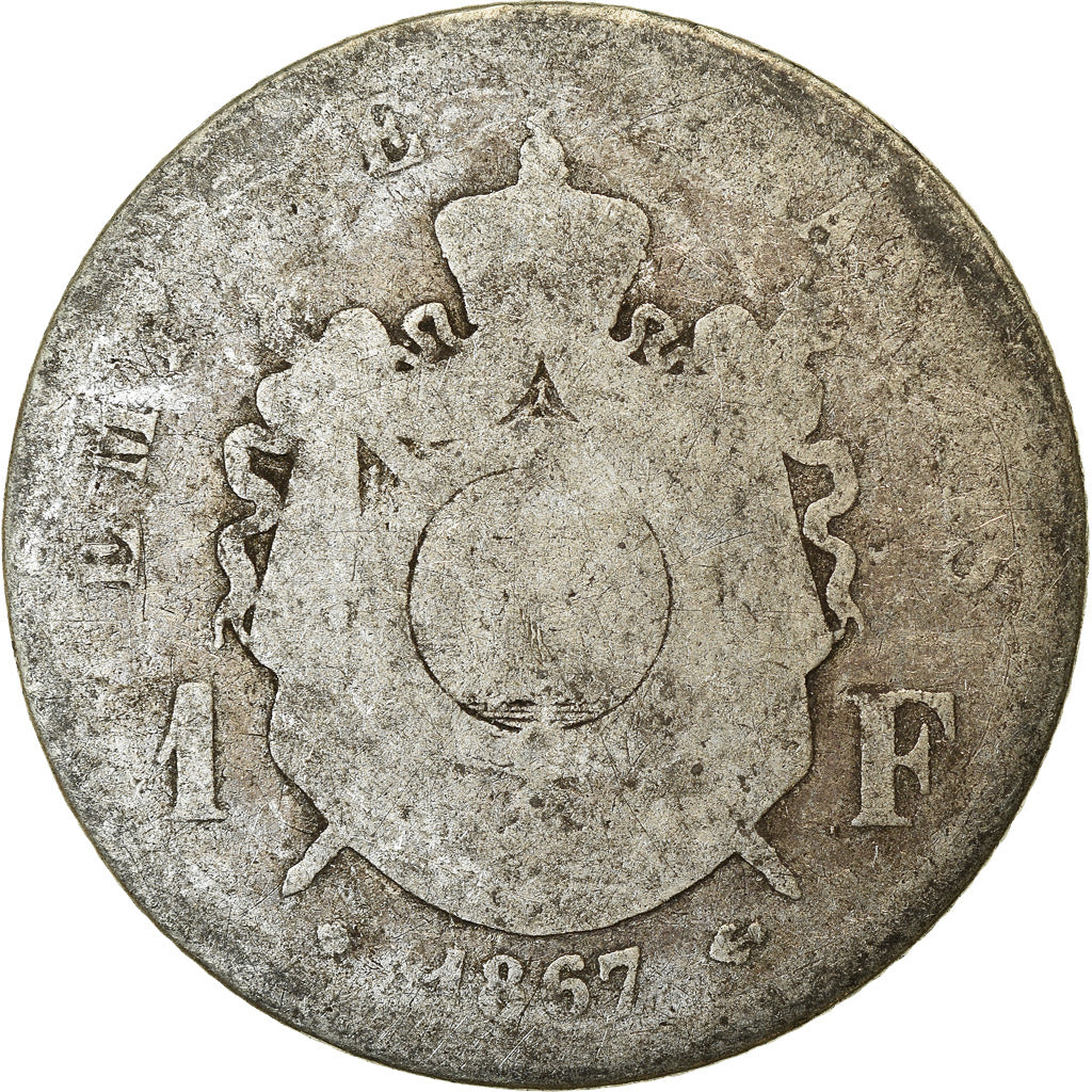 Coin, France, Napoleon III, Napoléon III, Franc, 1867, Strasbourg, F(12-15)