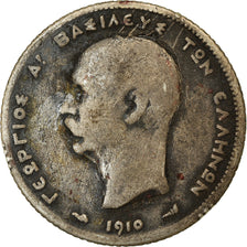 Coin, Greece, George I, Drachma, 1910, VF(20-25), Silver, KM:60