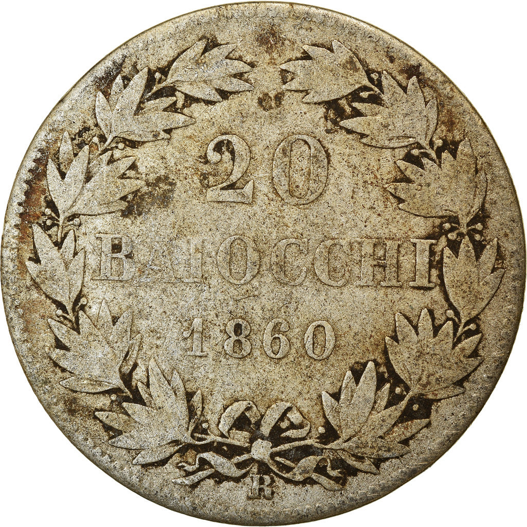 Munten, Italiaanse staten, PAPAL STATES, Pius IX, 20 Baiocchi, 1860, FR, Zilver