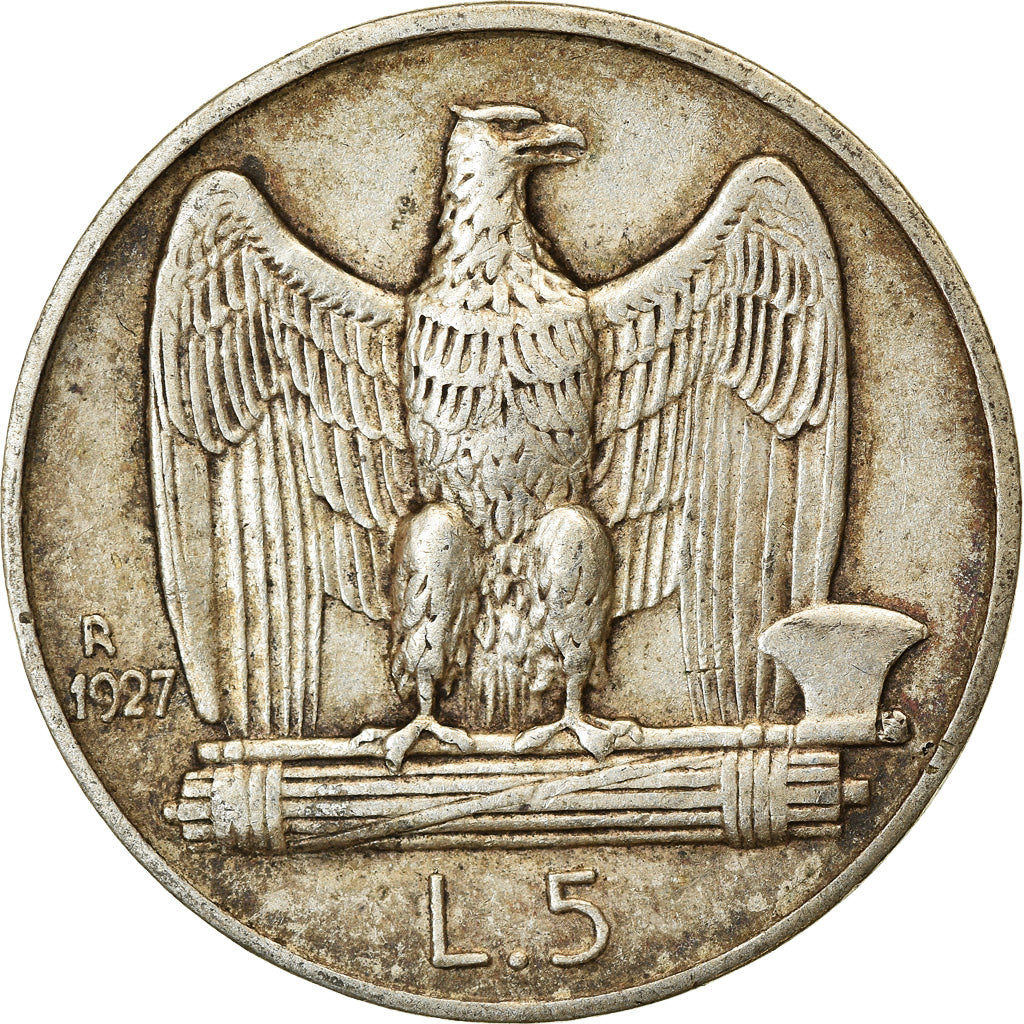 Coin, Italy, Vittorio Emanuele III, 5 Lire, 1927, Rome, AU(50-53), Silver