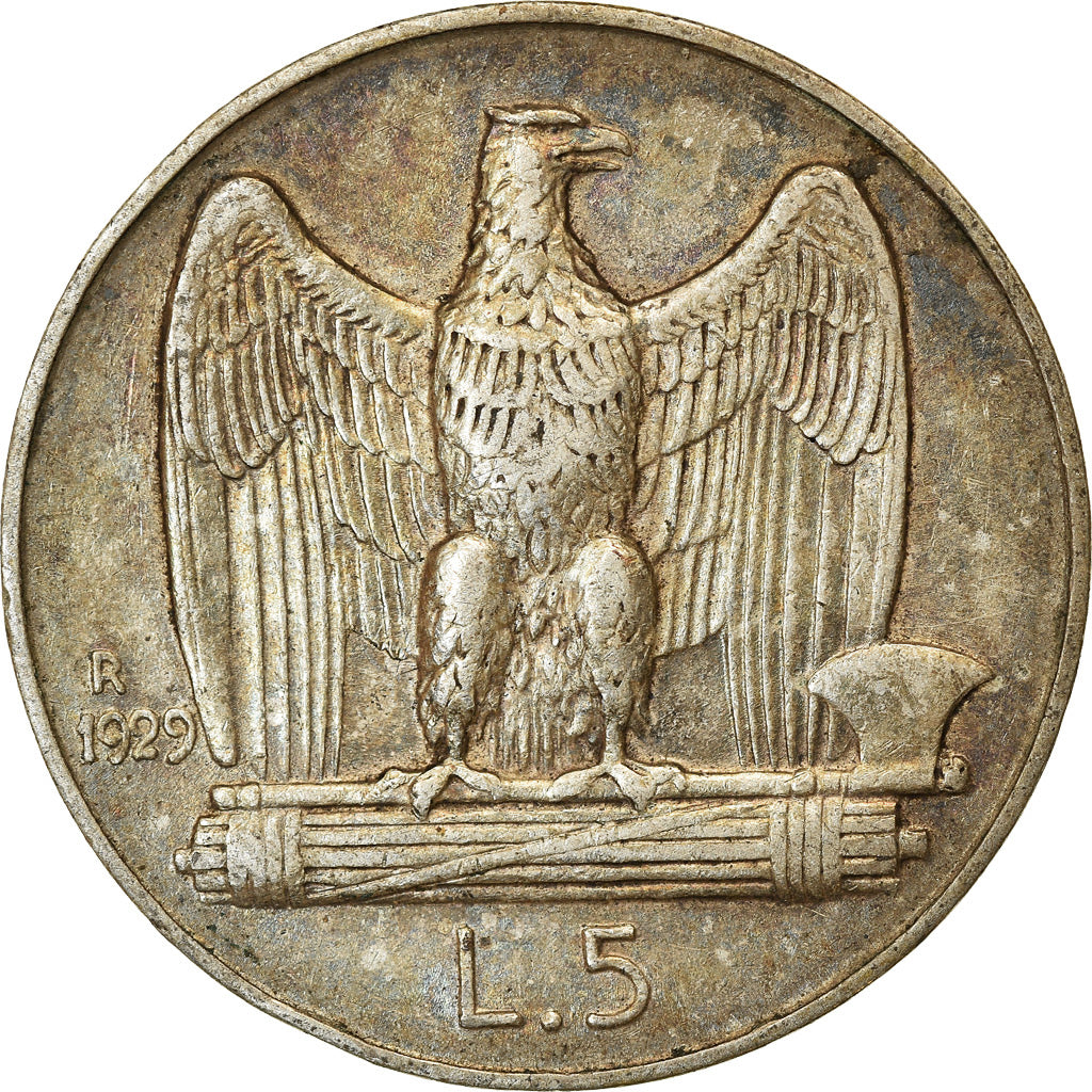Coin, Italy, Vittorio Emanuele III, 5 Lire, 1929, Rome, EF(40-45), Silver