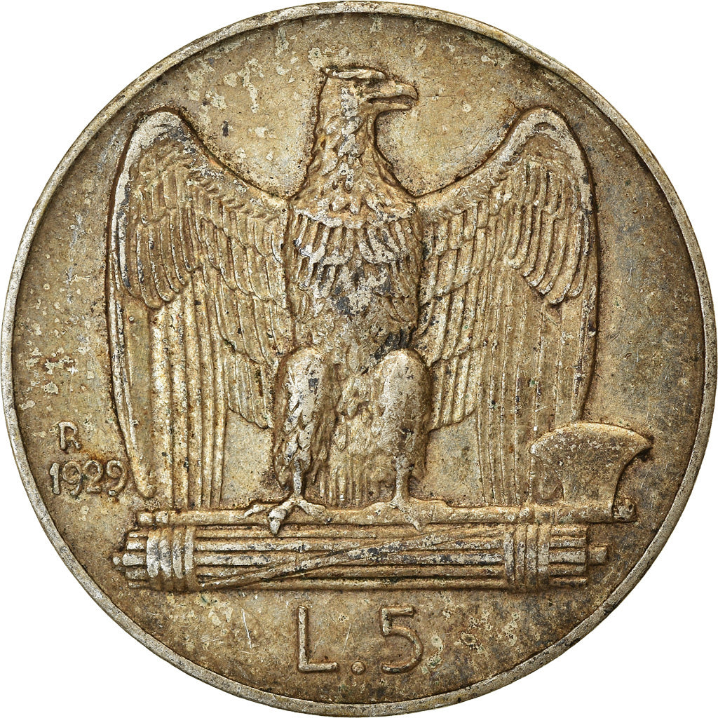 Coin, Italy, Vittorio Emanuele III, 5 Lire, 1929, Rome, EF(40-45), Silver