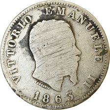 Munten, Italië, Vittorio Emanuele II, Lira, 1863, Milan, ZG+, Zilver, KM:5a.1