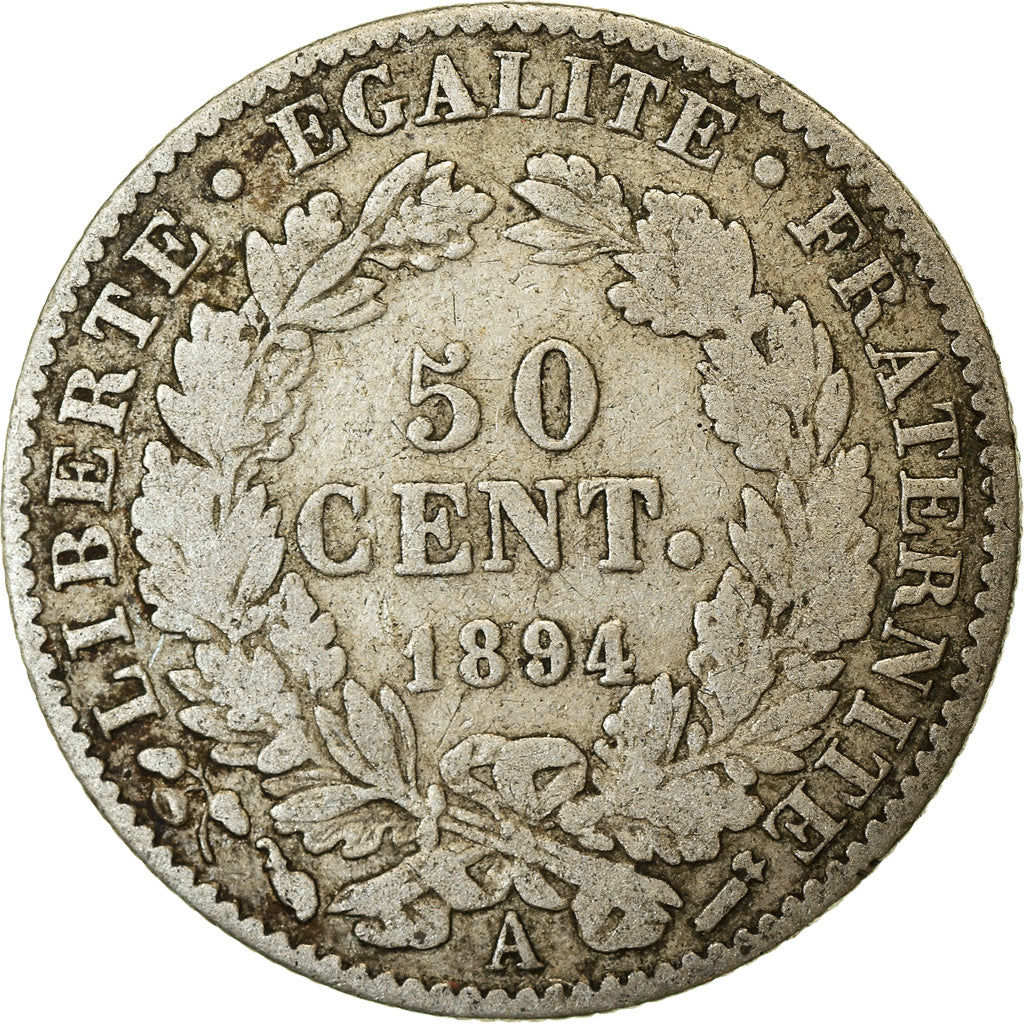 Moneta, Francia, Cérès, 50 Centimes, 1894, Paris, MB, Argento, KM:834.1