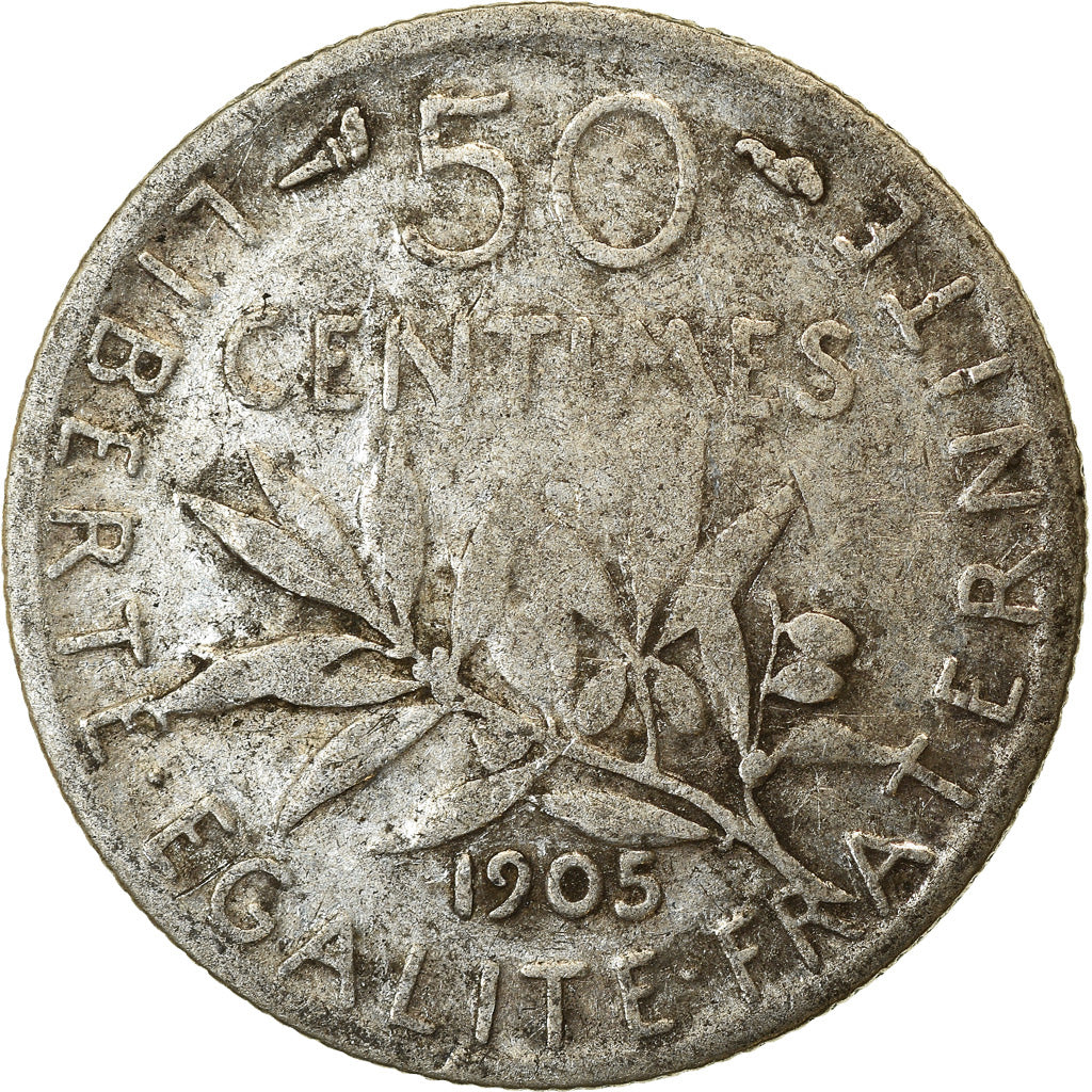 Moneta, Francia, Semeuse, 50 Centimes, 1905, Paris, MB, Argento, KM:854
