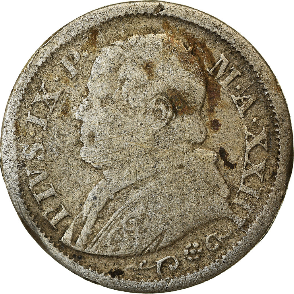 Moneta, DEPARTAMENTY WŁOSKIE, PAPAL STATES, Pius IX, 10 Soldi, 50 Centesimi
