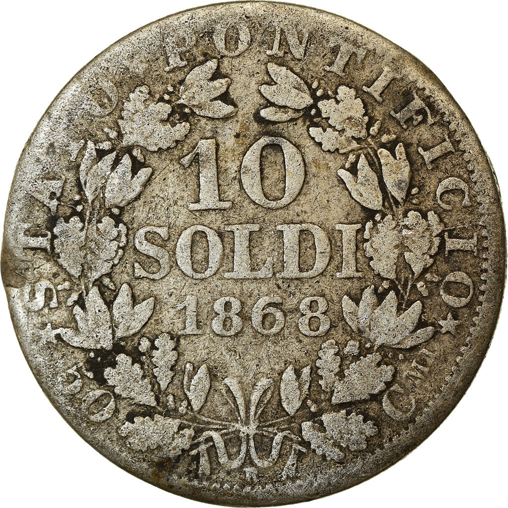 Moneta, DEPARTAMENTY WŁOSKIE, PAPAL STATES, Pius IX, 10 Soldi, 50 Centesimi