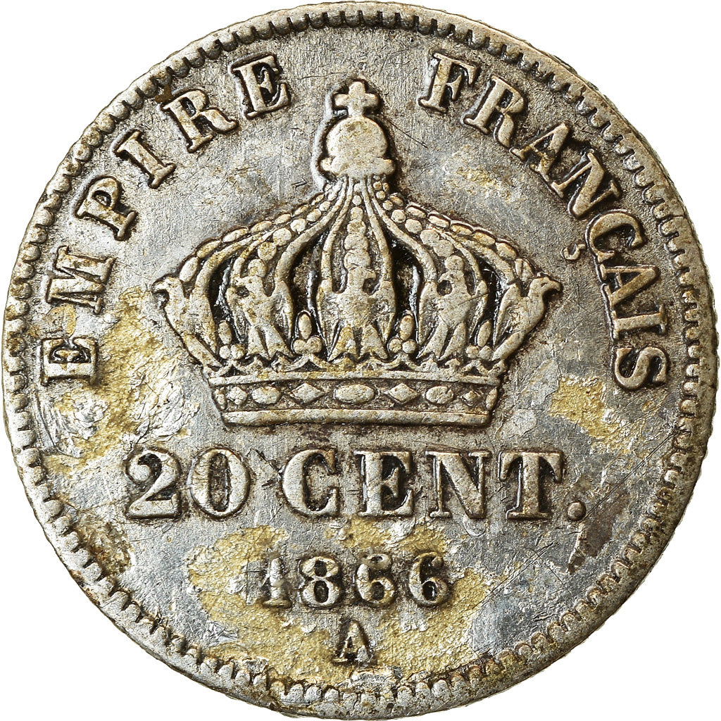 Coin, France, Napoleon III, 20 Centimes, 1866, Paris, VF(30-35), Silver
