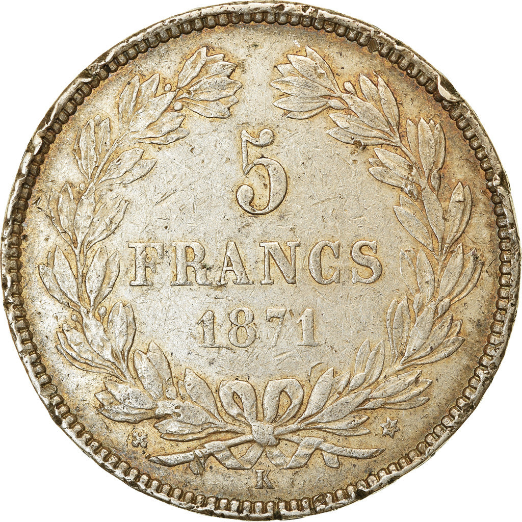 Coin, France, Cérès, 5 Francs, 1871, Bordeaux, VF(30-35), Silver, KM:818.2
