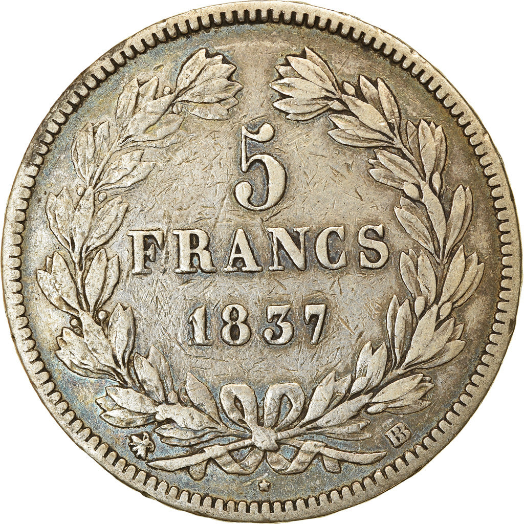 Münze, Frankreich, Louis-Philippe, 5 Francs, 1837, Strasbourg, S+, Silber