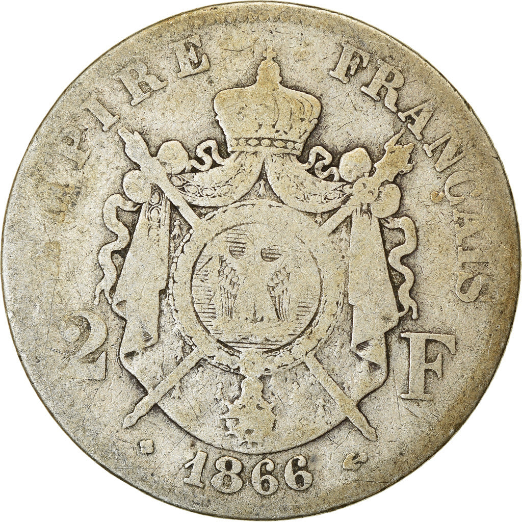 Moneda, Francia, Napoleon III, Napoléon III, 2 Francs, 1866, Strasbourg, BC+